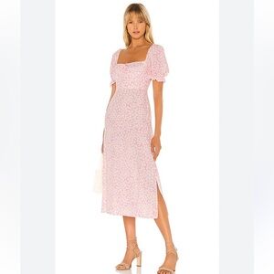 Faithfull the Brand Revolve Evelyn Midi Dress Dusty Floral Pink Size Large
